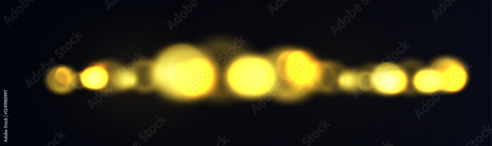 Poster Colorful bokeh lights background. Gold bokeh on isolated transparent background. Blurred circle shapes. City lights of night bokeh abstract backgrounds