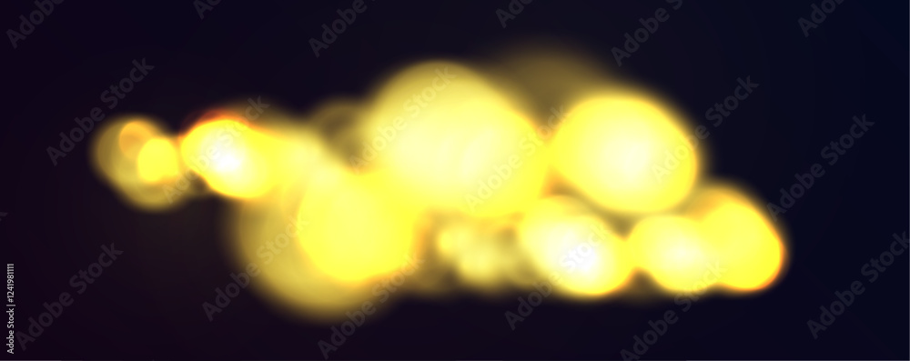 Poster Colorful bokeh lights background. Gold bokeh on isolated transparent background. Blurred circle shapes. City lights of night bokeh abstract backgrounds