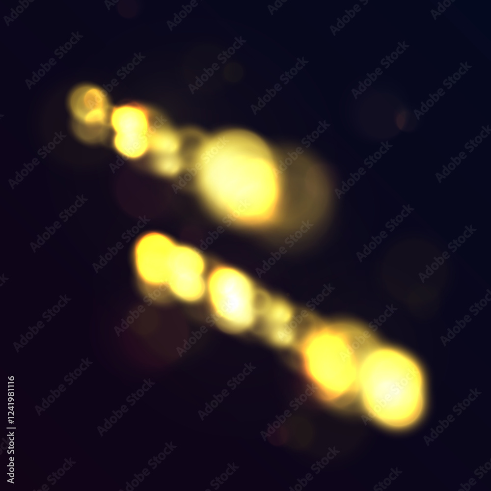 Poster A soft, abstract background featuring glowing yellow bokeh lights on a transparendt backgroundd. Decoration or christmas background. Golden bokeh wallpaper vector. 