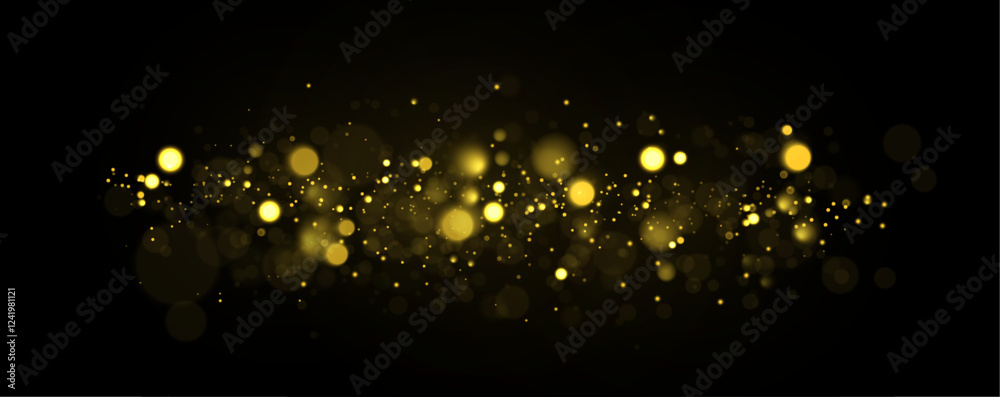 Poster A soft, abstract background featuring glowing yellow bokeh lights on a transparendt backgroundd. Decoration or christmas background. Golden bokeh wallpaper vector. 