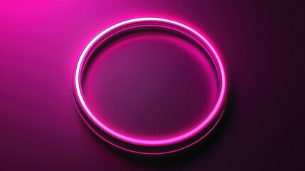 Glowing pink neon circle frame on purple backdrop