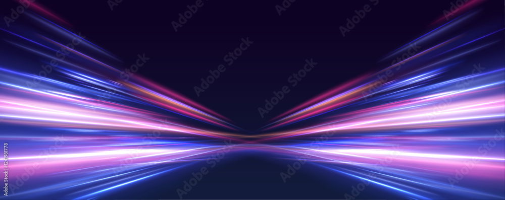 Poster bright glowing line of new technologies on dark background in neon colors. ponomatic neon vector ill