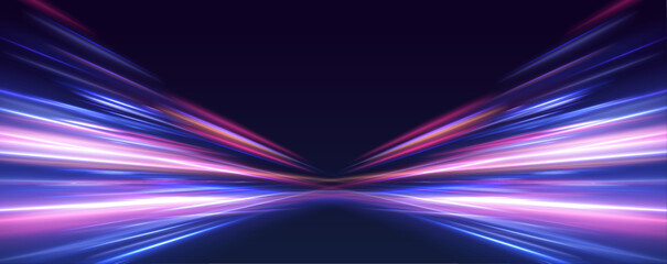 Naklejka premium Bright glowing line of new technologies on dark background in neon colors. Ponomatic neon vector illustration in sporty style of futuristic technologies. 