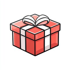 Obraz premium Minimalist Red Gift Box Icon on White Background