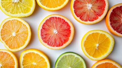 Colorful Citrus Fruit Slices Displayed on a Light Background