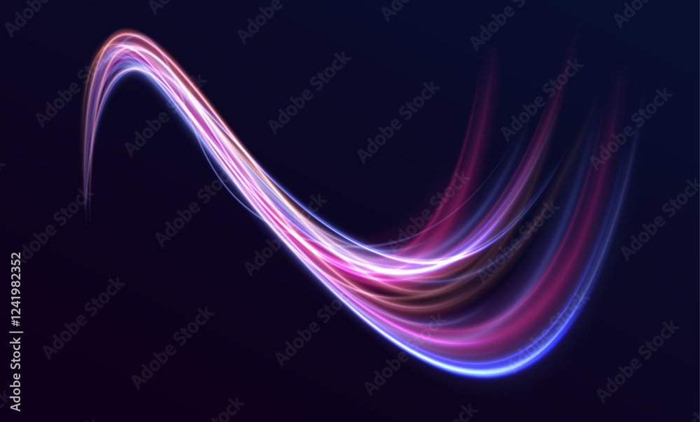 Poster vector dark blue abstract background with ultraviolet neon glow, blurry light lines, waves. light tr