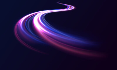 Racing cars dynamic flash effects city road with long exposure night ligh. Neon color glowing lines background, high-speed light trails effect electric light, light effect.	
