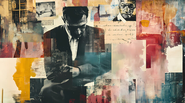 A layered collage combining vintage photographs with abstract elements creates a nostalgic atmosphere evoking memories and history. Emotional Contrast. Illustration
