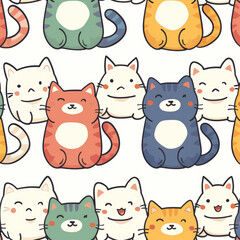Fototapeta premium Cute cat patterns in colorful designs fabric print fun environment playful concept