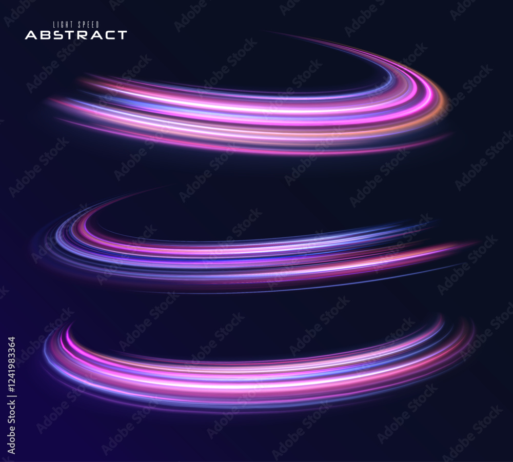 Poster set of bright neon speed lines. high speed effect motion blur night lights in blue and red colors, a