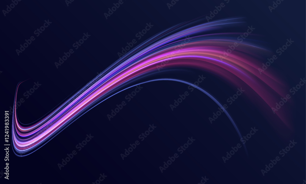 Fototapete Speed connection vector background. Vector swirl trail effect. Light trail wave, fire path trace line, car lights, optic fiber and incandescence curve twirl.	