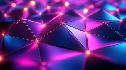 Glowing Purple Blue Triangle Network, Abstract Background