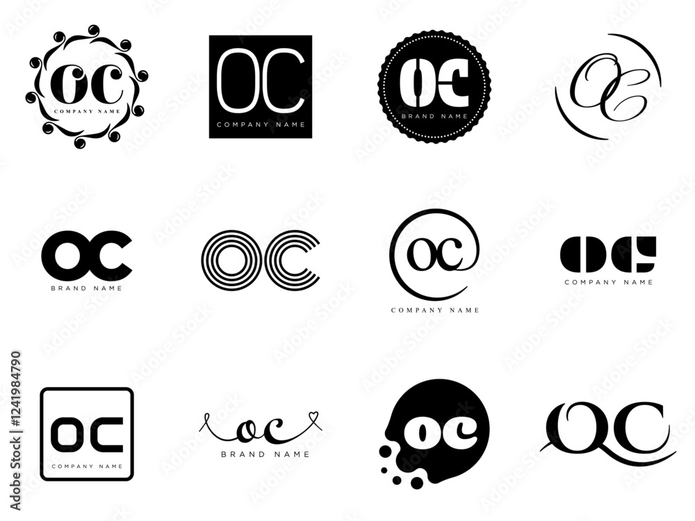 Fototapete oc logo company template. letter o and c logotype. set different classic serif lettering and modern 