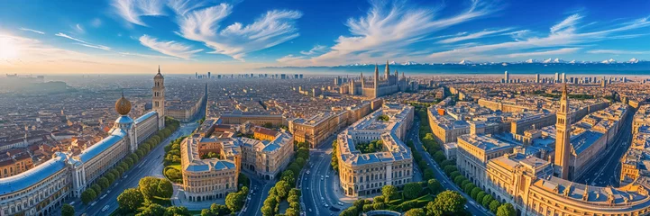 stunning panorama of Milan city Italy sunny day