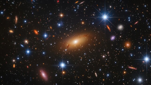 Vast Galaxy Field with Colorful Stars and Distant Galaxies at Night