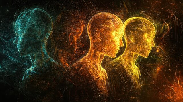 Colorful silhouettes of moving profiles