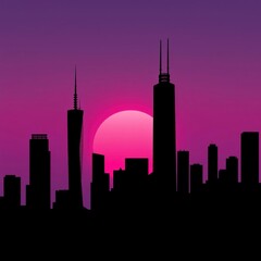 Fototapeta premium Mysterious city skyline silhouette in twilight haze silhouetted skyline cityscape architecture illustration building city vector