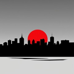 Naklejka premium Dramatic city skyline silhouette at night with dark clouds and flying birds creating a mysterious and ominous atmosphere silhouetted skyline cityscape architecture illustration building city vector