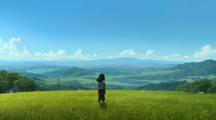 Fototapeta premium lonely cartoon person in the field