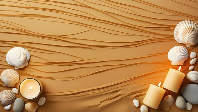 calm desert-like background with shells and candles, perfect for peaceful spa or nature imagery