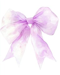 Delicate watercolor coquette bow, soft lilac hues blending seamlessly, white background, whisper-light texture, feathered edges, no watermark, no brand, no copyright