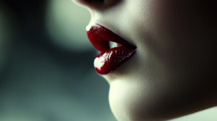 Close-Up of Glossy Red Lips with Soft Focus Background Elements