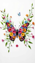 Fototapeta premium Colorful butterfly art with vibrant floral patterns and decorative flowers