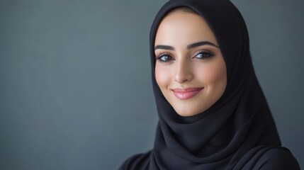 Naklejka premium beautiful Muslim woman covered her face in b hijab. focus on the eyes