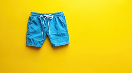 Fototapeta premium Vibrant Blue Swim Trunks on Sunny Yellow Background