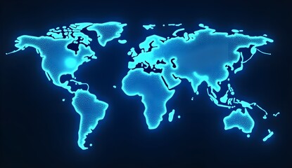 A futuristic digital world map glowing in vibrant blue tones