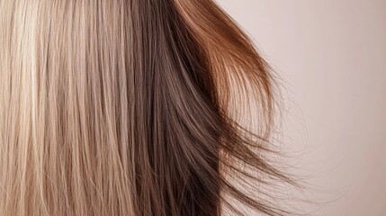 Fototapeta premium Comparison of damaged dull hair and shiny healthy hair strands showcasing different hair conditions and their appearance. Generative AI