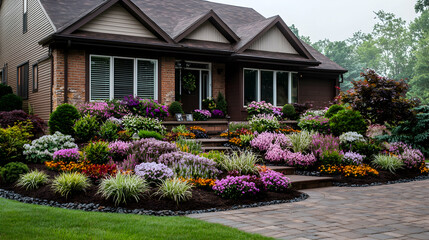 Fototapeta premium Suburban home's colorful landscaped garden