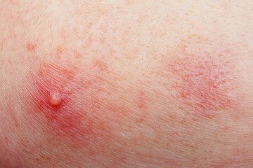 Fototapeta premium Close-up view of a pustule surrounded by inflamed skin, highlighting signs of a potential bacterial or viral infection that may require prompt medical attention