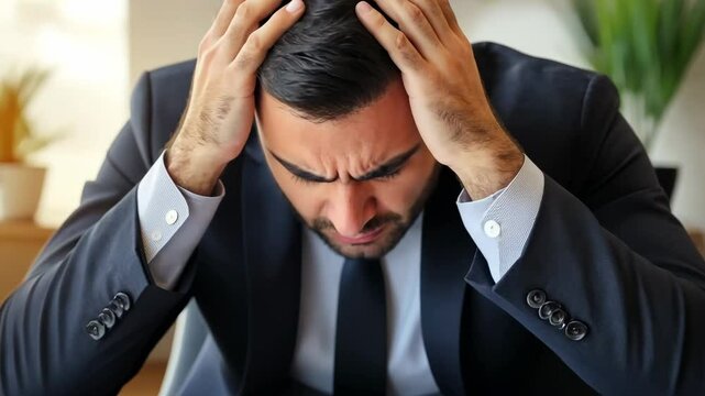 Stressful moments of a businessman facing challenges and setbacks in a modern office environment during the afternoon hours