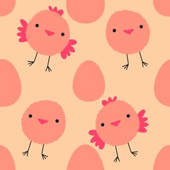 Easter chicken seamless birds pattern for wrapping paper and fabrics