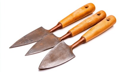 Fototapeta premium Three Garden Trowels with Wooden Handles for Planting and Cultivating