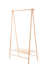 Wooden rack with stand for shoes on white background