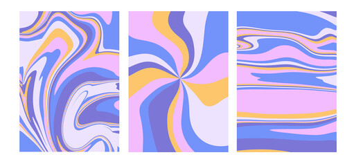 Obraz premium Retro Groovy Posters Template, Psychedelic 60s 70s Backgrounds with Liquid, Swirl, and Wave Patterns, text space, png illustration set on transparent background