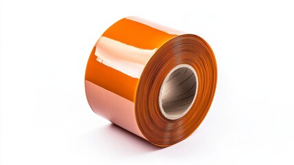 Roll of Bright Orange Laminating Film on White Background