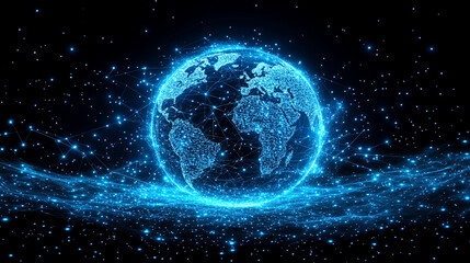 A symbolic representation of global connection, celebrating the digital world of today and tomorrow, with blurred lines and empty space for captions, reflecting the future of technology and communicat