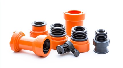 Variety of Colorful Plastic Pipe Fittings on White Background