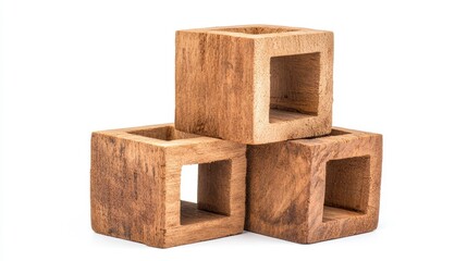 Obraz premium Wooden Blocks with Hollow Square Center Stacked on White Background
