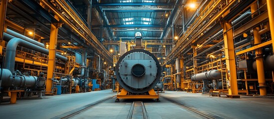 Obraz premium Industrial manufacturing facility showcasing large machinery and equipment under bright lighting