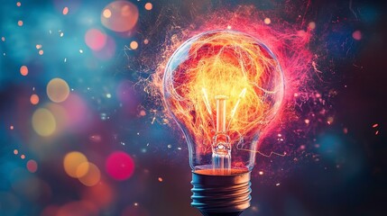 Abstract representation of innovation symbolized through a vibrant light bulb and energetic sparks