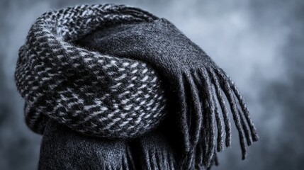 Cozy Gray-Black Knitted Scarf with Fringes for Winter Fashion