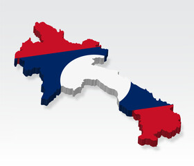 Fototapeta premium 3D Laos map with flag. Three dimensional map of Laos with shadow. Flag of Laos on white background for your design, app, UI. Stock vector. EPS10. 