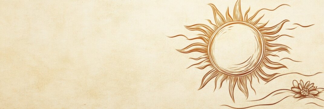 A serene summer scene capturing the essence of warmth, with a sun emblem radiating joy, evoking the spirit of summer vacations and adventures under the sun