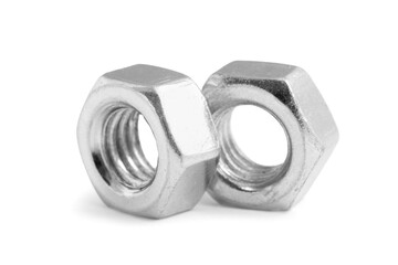 Stainless steel nuts isolated on white background