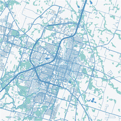 Map of Temple in Texas in a professional blue style. Contains layered vector with roads water, parks, etc.