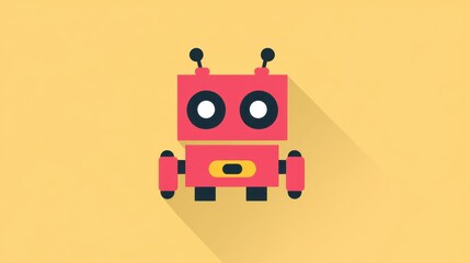 This sleek flat icon showcases a stylish robot with a long shadow, perfect for modern design enthusiasts.